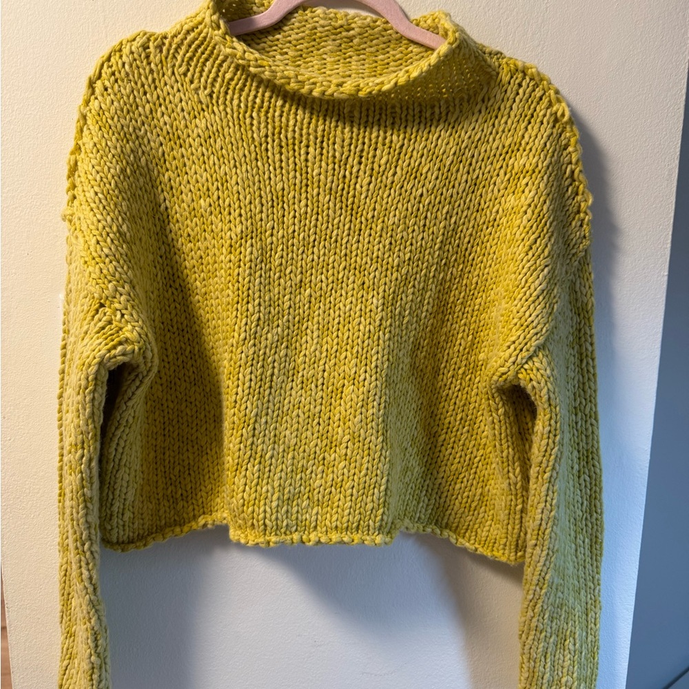 Free People Bright Yellow Cropped Turtleneck Sweater